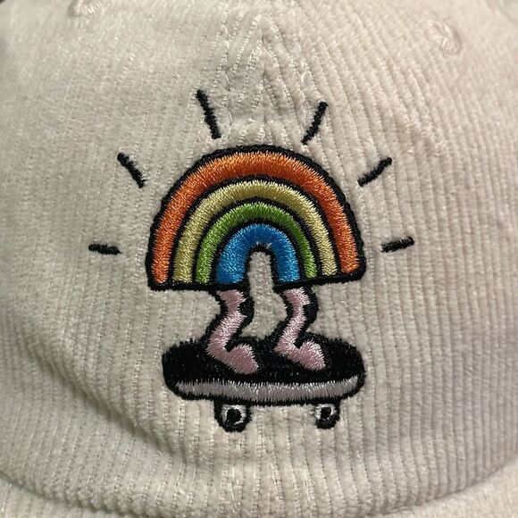 Eat Your Water White Corduroy Rainbow Skateboard Cap Hat Adult One Size - Picture 3 of 9